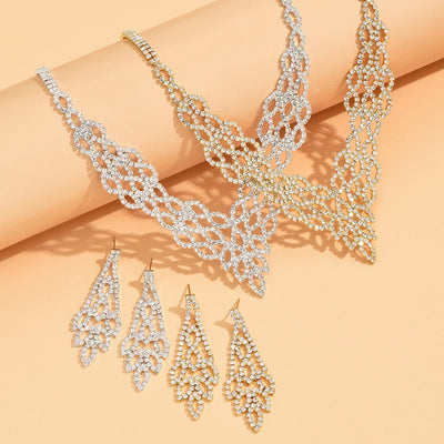 Silver Crystal Stone Gold And Silver Color Necklace Suit - Zambeel