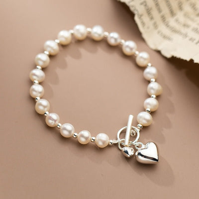 Silver Love Pearl Light Bead Bracelet Heart - shaped - Zambeel