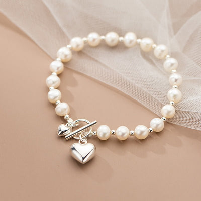 Silver Love Pearl Light Bead Bracelet Heart - shaped - Zambeel