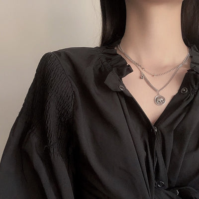 Silver Plated Retro Deep Black Color Necklace Clavicle Chain Personality - Zambeel