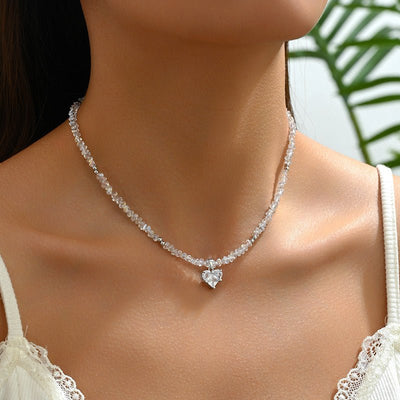 Simple Niche Personality Beaded Crystal Love Necklace - Zambeel