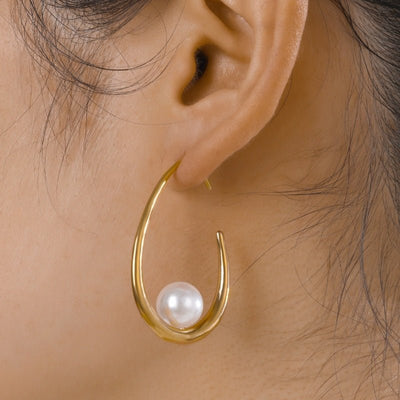 Small And Minimalist Water Droplet Inlaid Pearl Curved Hook Earrings With A Cool And Stylish Temperament, Versatile And Versatile - Zambeel