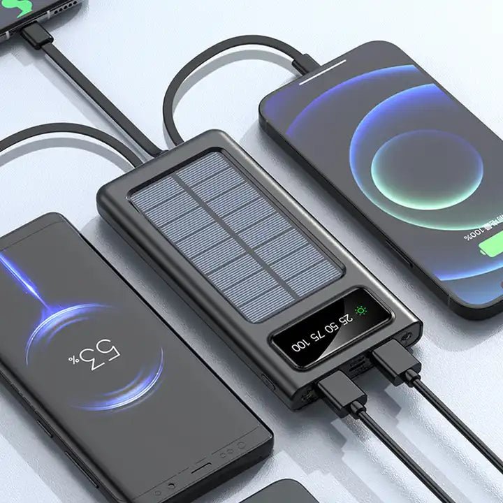 Solar Power Bank 20000CmAh, Fast Charging Built in Cable - Zambeel