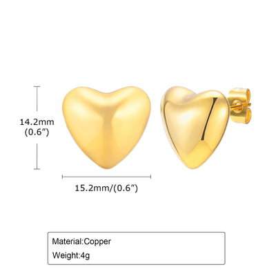 Stainless Steel Heart 18K Gold Stud Earrings - Zambeel