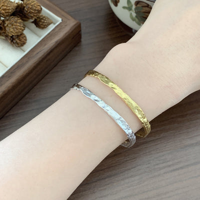 Sterling Silver Bracelet Simple And Irregular Convex Gold Foil Pattern - Zambeel