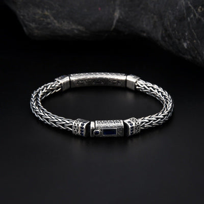 Sterling Silver Hand - woven Inlaid Zircon Hemp Rope Bracelet - Zambeel