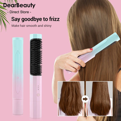 Straightening Comb Rechargeable Hair Wireless Straightener Curler Curling Straighten Dual - purpose Travel Portable USB Charging - Zambeel