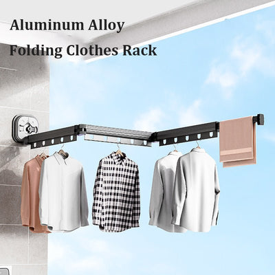 Suction Cup Folding Clothes Hanger Indoor Home Balcony Aluminum Retractable Drying Rack No Punching Folding Clothes Hanger - Zambeel