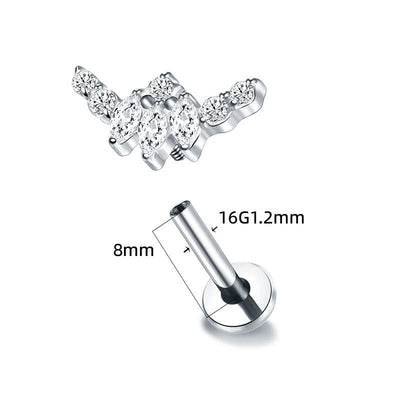 Titanium Alloy Internal Teeth Inlaid Zircon Labret Piercing Jewelry Ear Studs Lip Ring - Zambeel