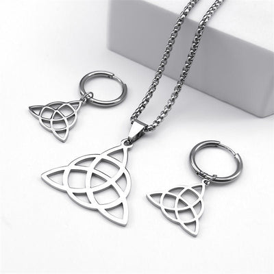 Triangle Circle Pendant Stainless Steel Necklace Suit - Zambeel