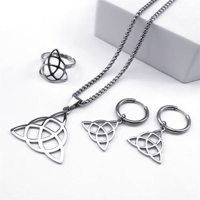 Triangle Circle Pendant Stainless Steel Necklace Suit - Zambeel