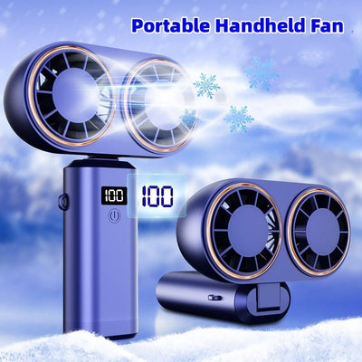 USB Handheld Mini Fan Foldable Portable Neck Hanging Fans 5 Speed USB Rechargeable Fan With Display Screen - Zambeel