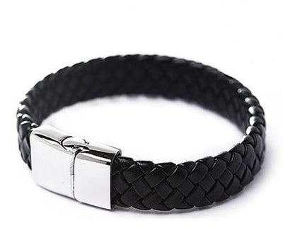 Vintage Men Leather Wristband Braided Magnetic Clasp Bracelet Bangle - Zambeel