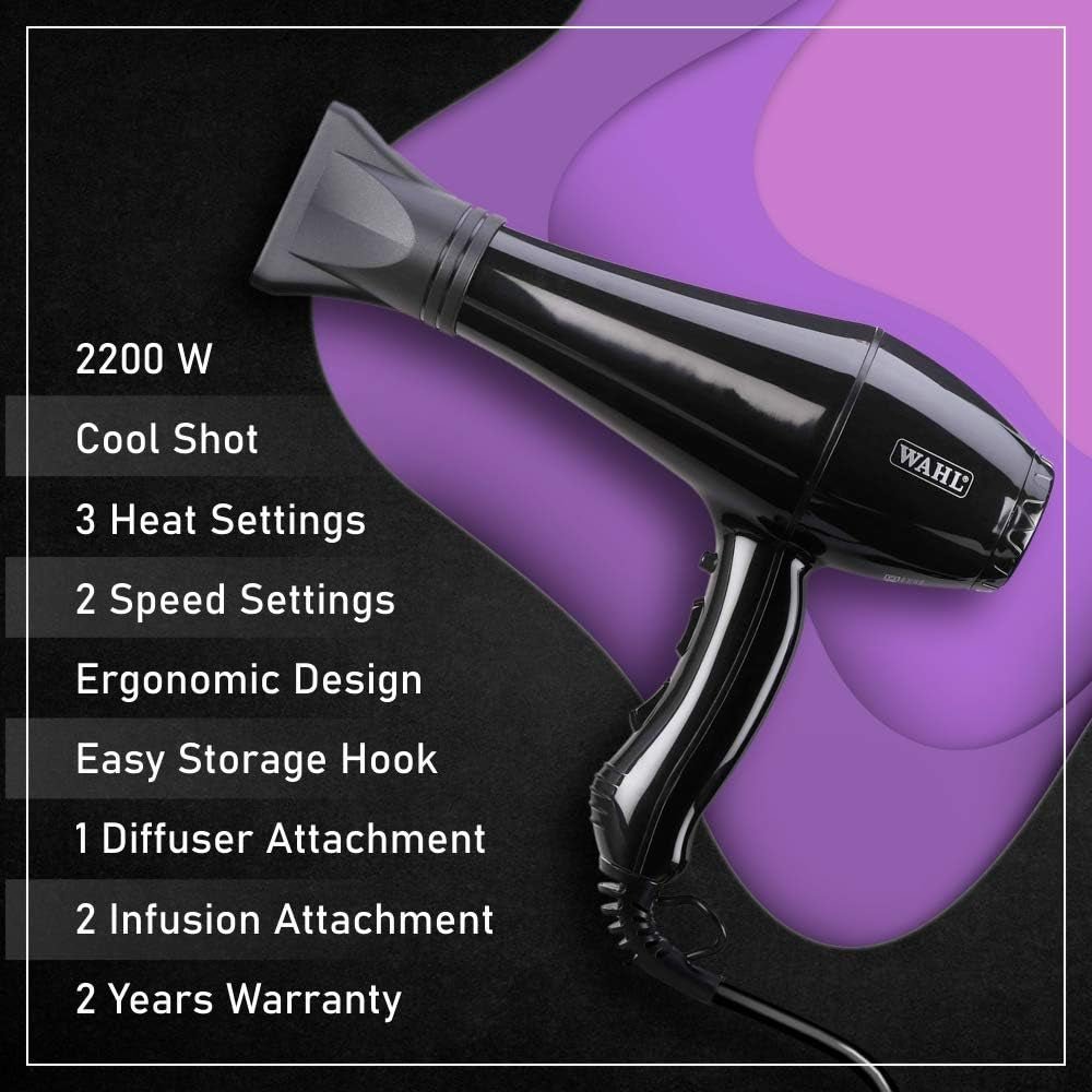 Wahl 5439-024 Super Dry Professional Styling Hair Dryer, Black - Zambeel