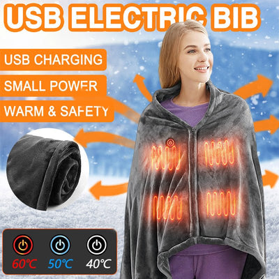 Winter Flannel Heated Blanket Cold Protection Body Warmer Usb Heated Warm Shawl Electric Heated Plush Blanket - Zambeel