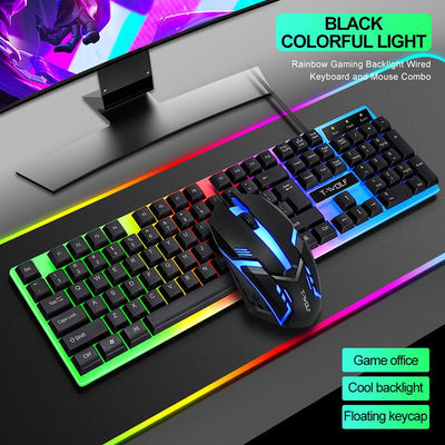 Wired Rainbow Backlit USB Interface Game Keyboard Ergonomic Game - Zambeel