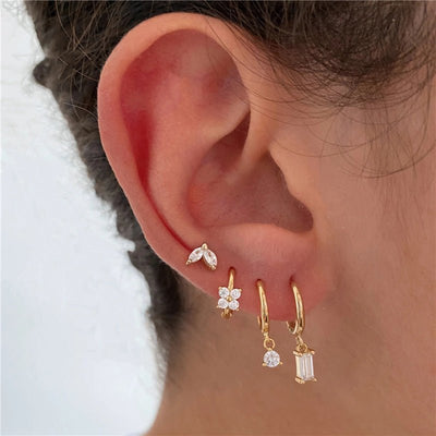 Women's Geometric Flower Zircon Earrings - Zambeel