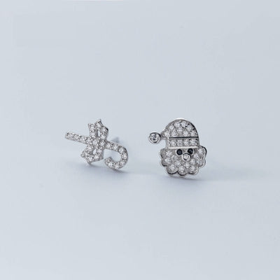 Women's Sterling Silver Asymmetric Diamond - embedded Santa Stud Earrings - Zambeel