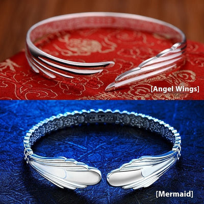 Women's Stylish Opening White Copper Silver - plated Bracelet Angel Wings - Zambeel